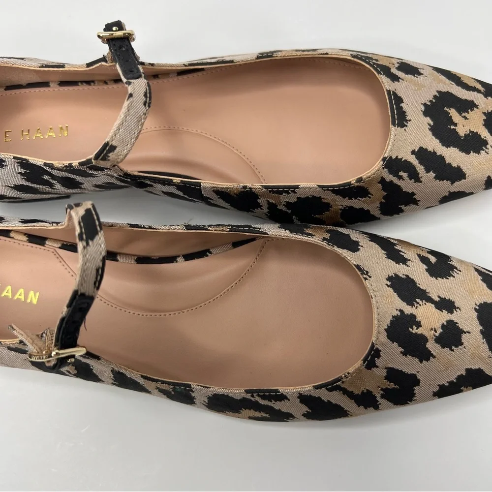 Cole Haan Bridge Mary Jane Ballet Flat Animal Print Tan Black Size 9.5